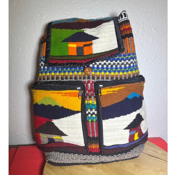 Boho Wool Backpack Aztec Print Linedd Hippie Retro Western Homemade - Picture 2 of 10